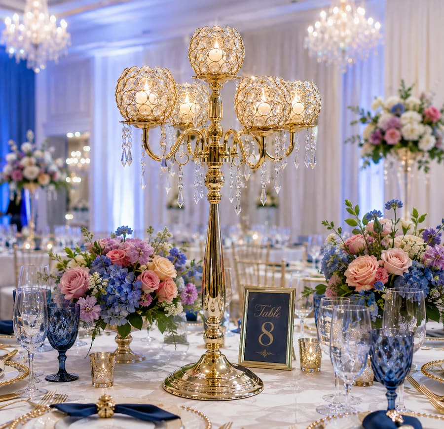 5-Arm Gold Metal Candelabras – 28" Tall 