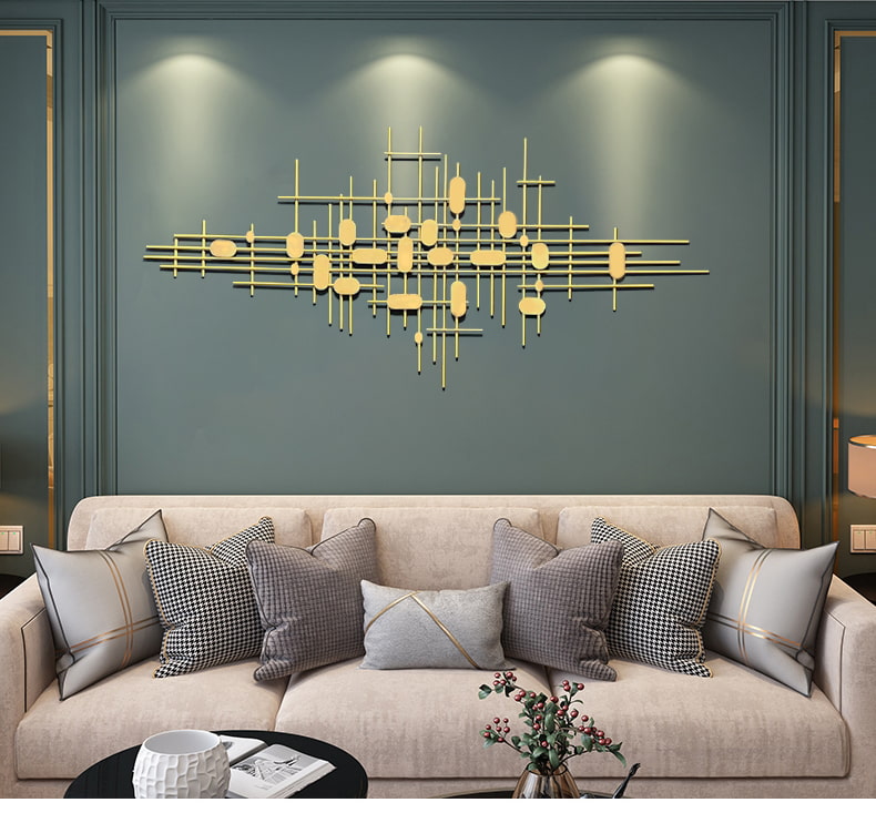 3D Geometric Modern Gold Bars And Ovals Metal Wall Decor