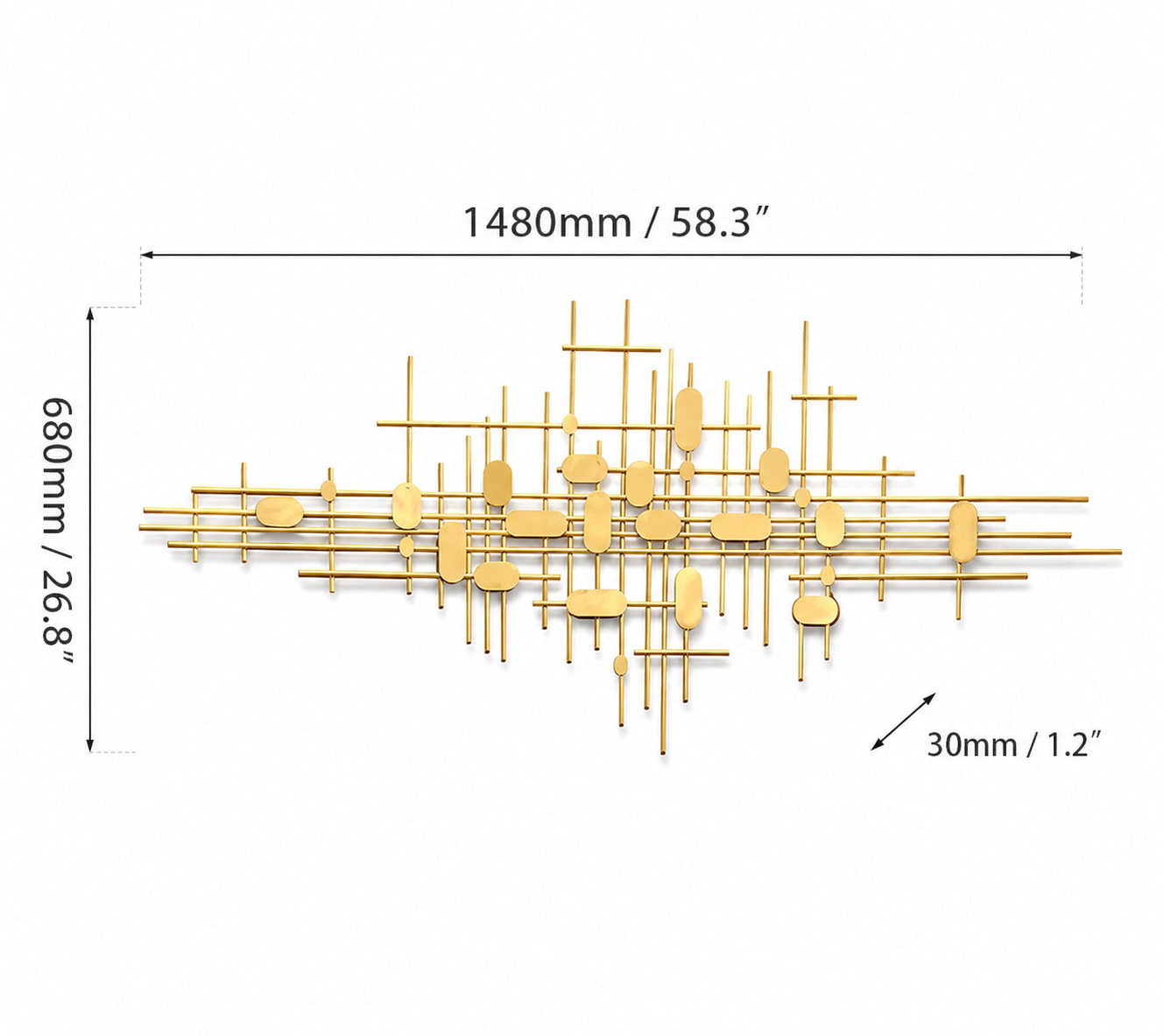 3D Geometric Modern Gold Bars And Ovals Metal Wall Decor