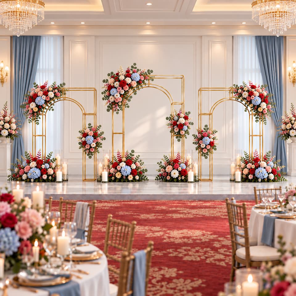 Gold 3D Geometric Wedding Arch Backdrop Stand