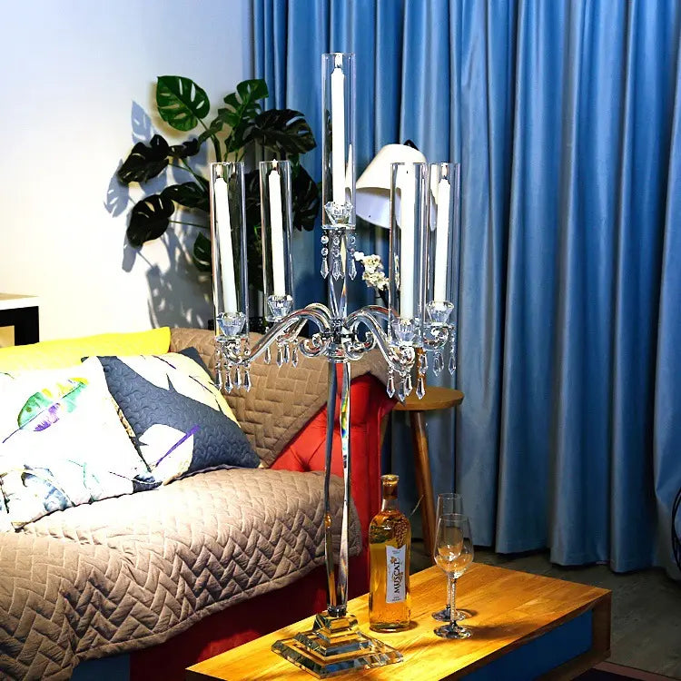 5 Arm 40" Crystal Glass Candelabras Party Candle Holders