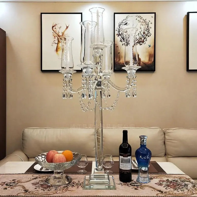 5 Arm 40" Crystal Glass Candelabra Tabletop Centerpieces