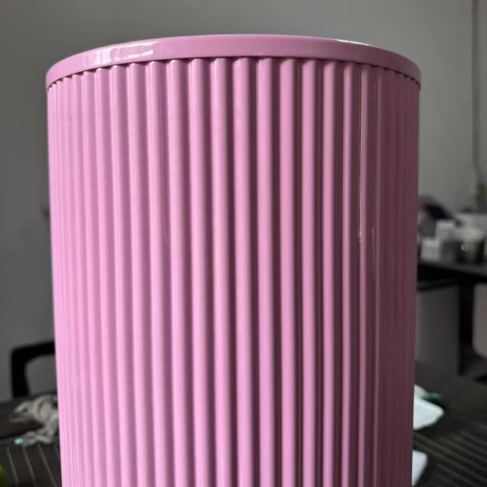 Large 3-Piece Pink Ribbed Metal Dessert Pedestal Set 