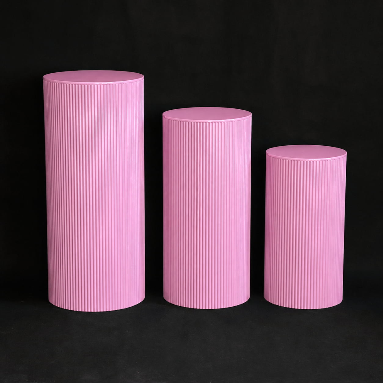 Large 3-Piece Pink Ribbed Metal Dessert Pedestal Set 
