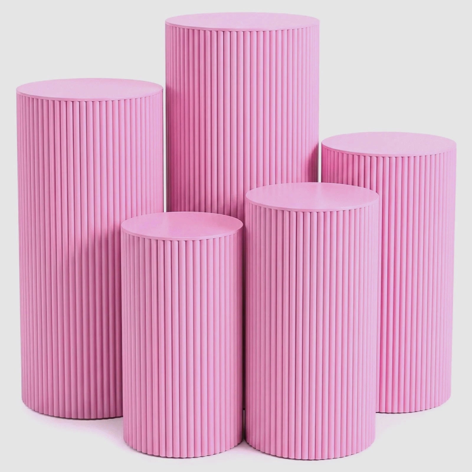 5-Piece Set Pink Ribbed Metal Dessert Pedestal Set 