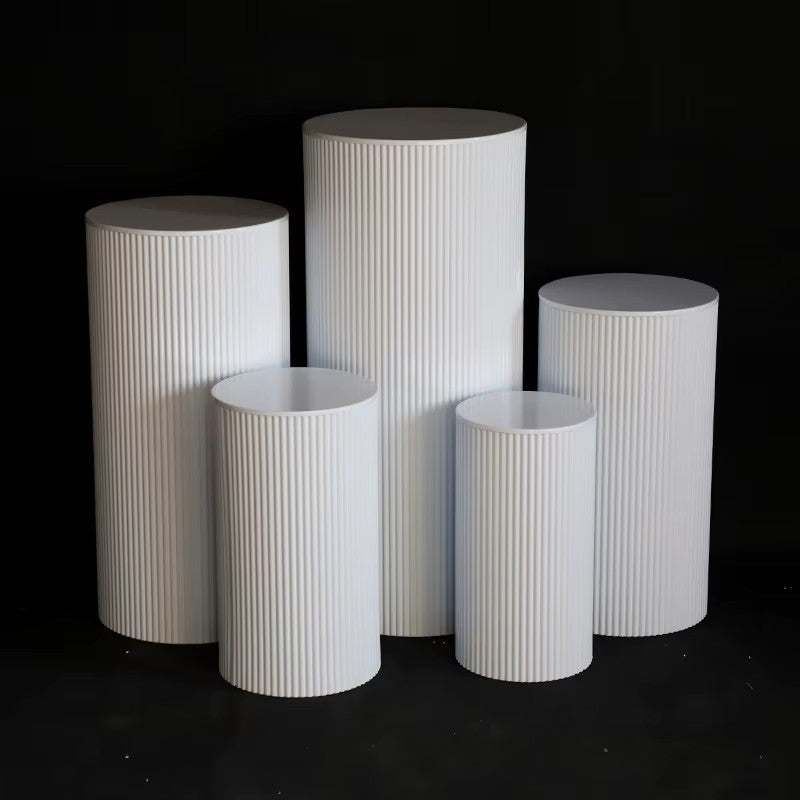 5-Piece Set White Ribbed Metal Dessert Pedestal Set 