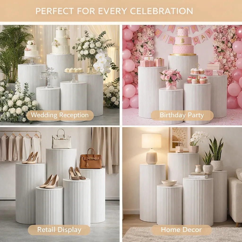 5-Piece Set White Ribbed Metal Dessert Pedestal Set 