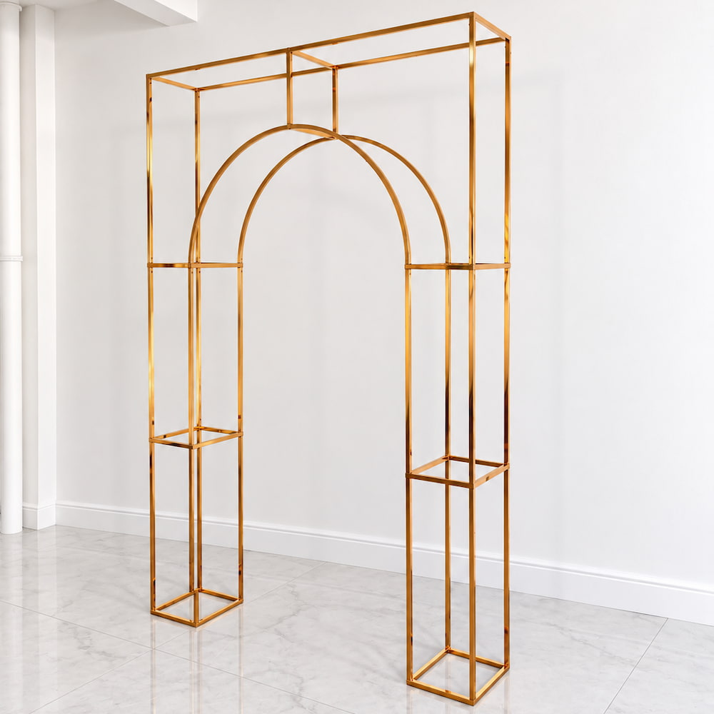 Gold 3D Geometric Wedding Arch Backdrop Stand