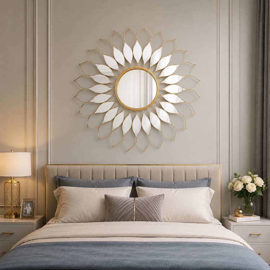 Handmade Modern Gold Sunflower Metal Wall Mirror