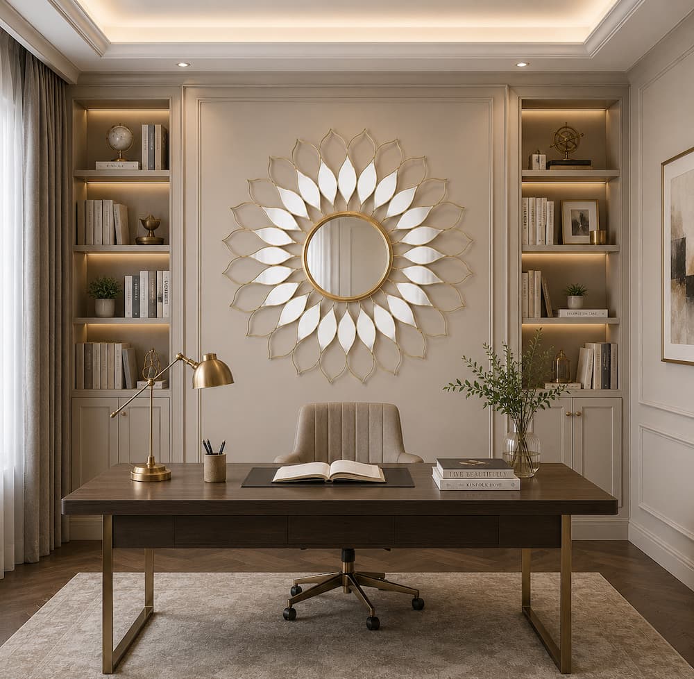 Handmade Modern Gold Sunflower Metal Wall Mirror