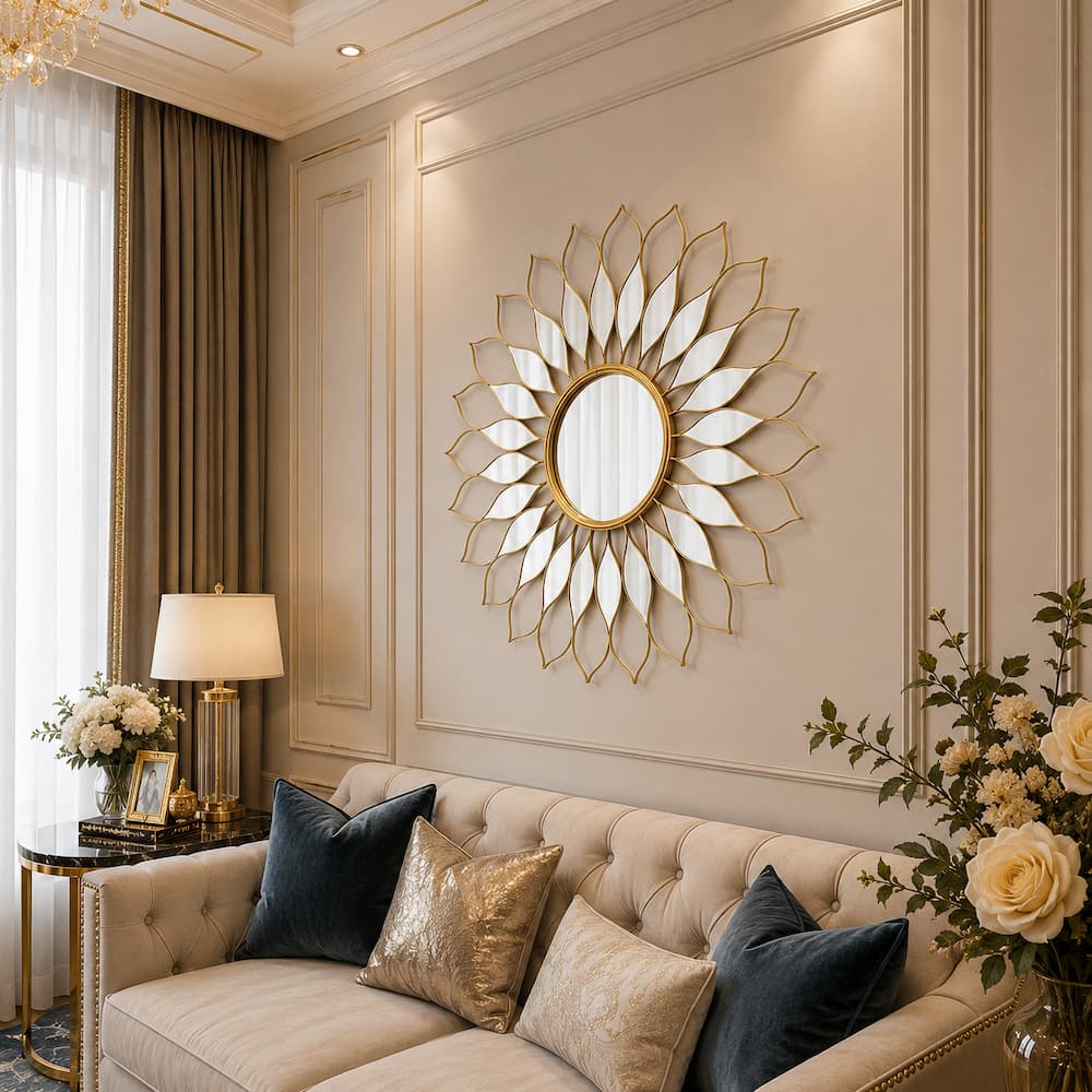 Handmade Modern Gold Sunflower Metal Wall Mirror