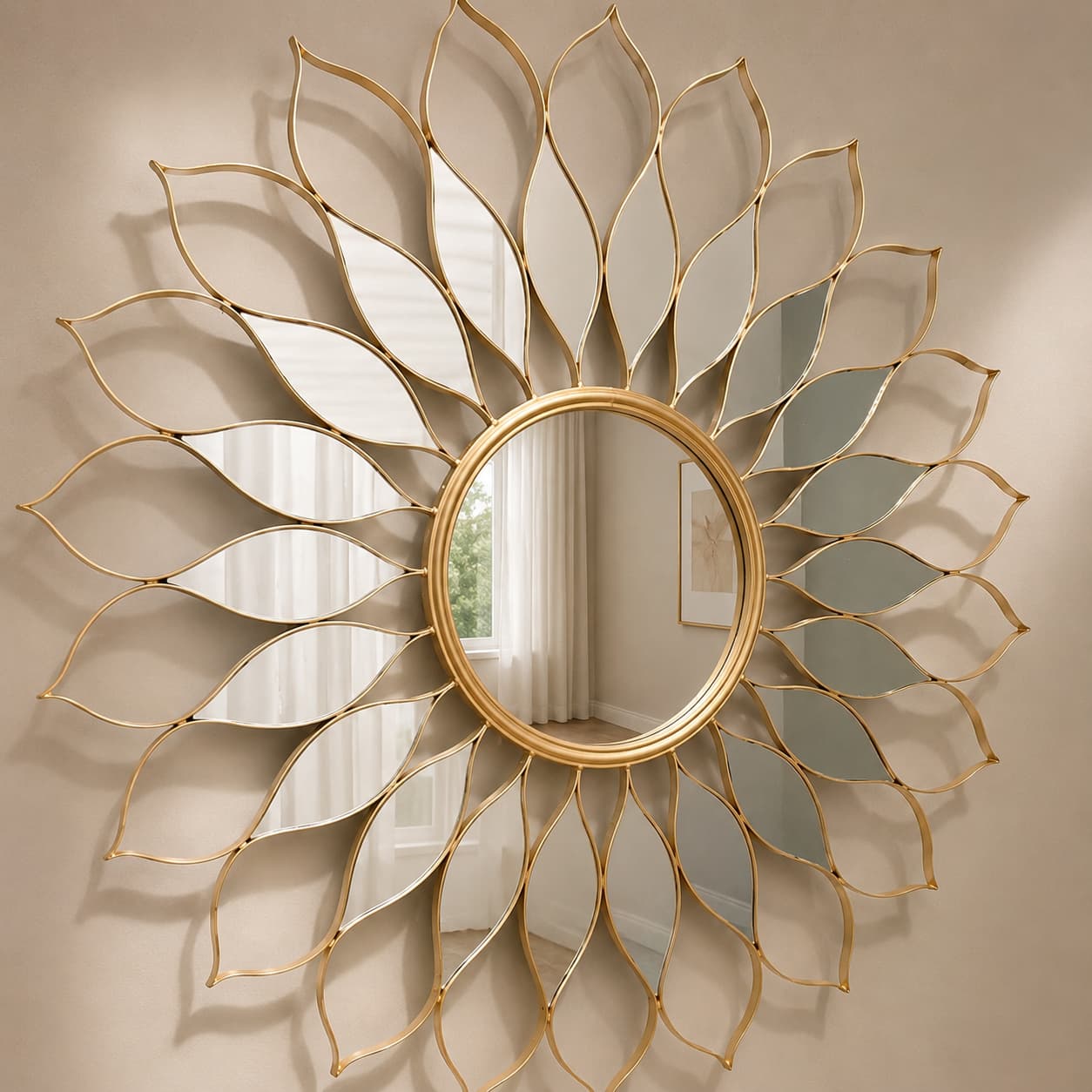 Handmade Modern Gold Sunflower Metal Wall Mirror