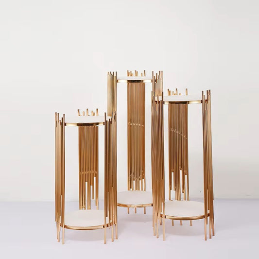 3-Piece Set Gold Round Metal Cylinder