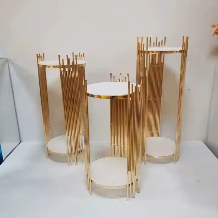 3-Piece Set Gold Round Metal Cylinder