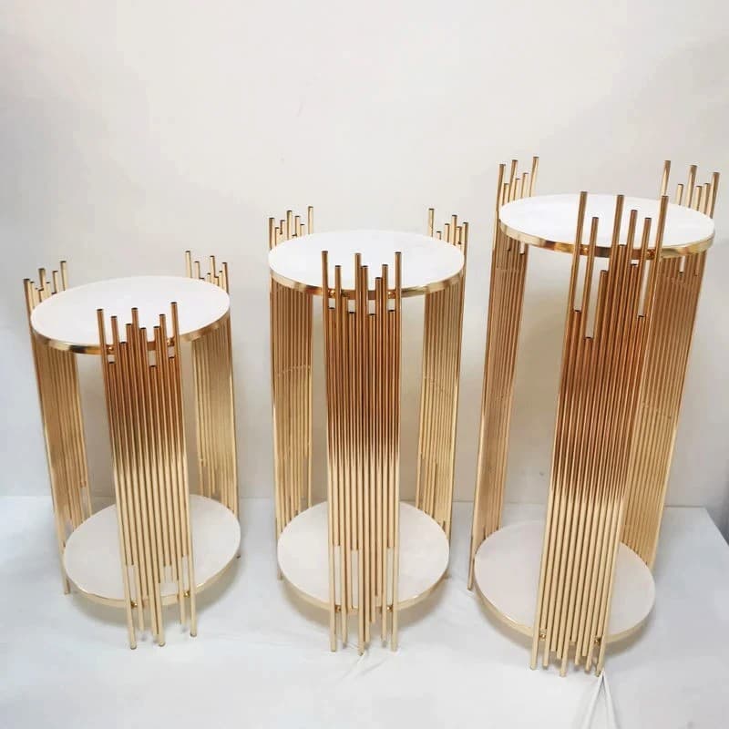 3-Piece Set Gold Round Metal Cylinder