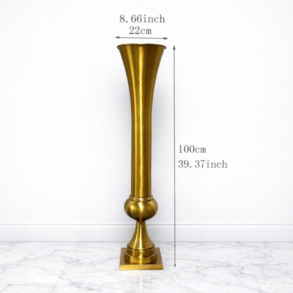 39.4-inch copper-tone metal decorative vase for floor and tabletop floral styling