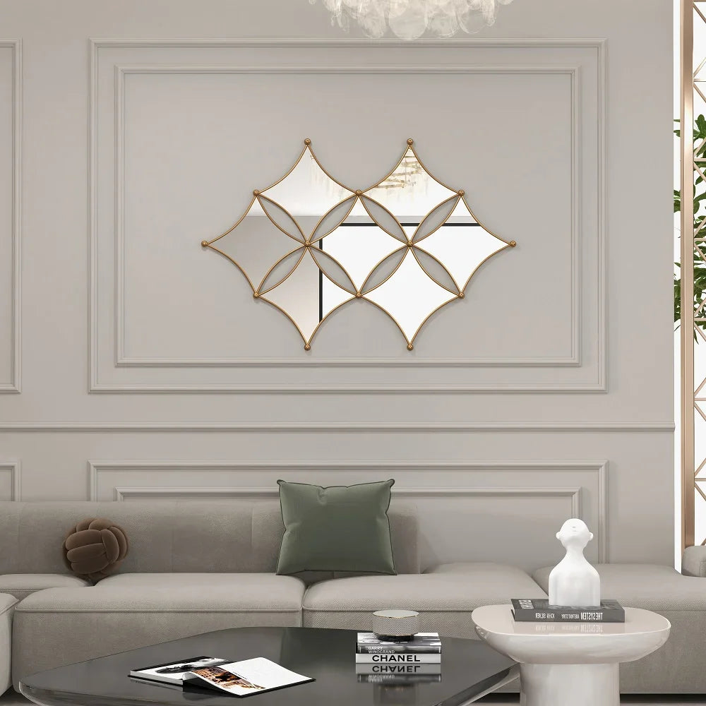 Gold Geometric Rhombus Metal Wall Mirror Home Decor Accent - ArtdecoPro