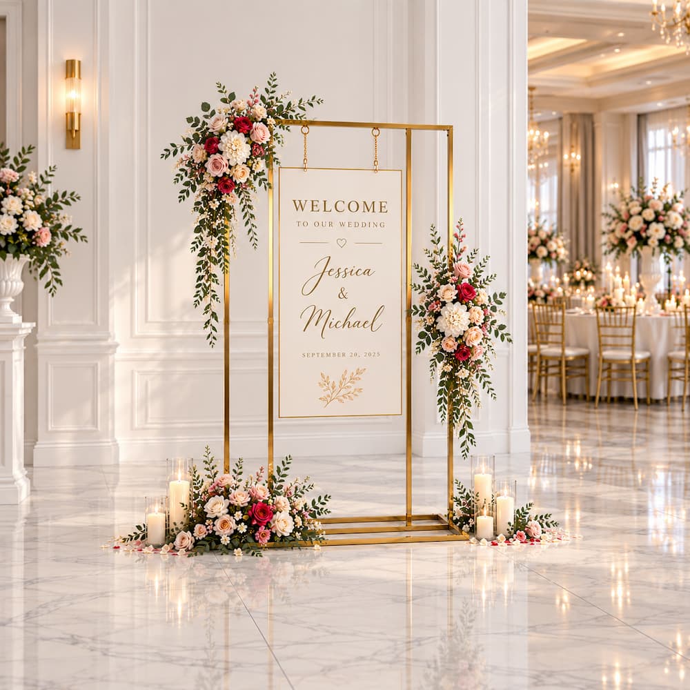 Gold Wedding Welcome Sign Stand