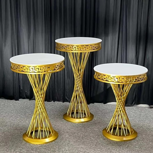 3-Piece Set | Twist Metal Gold Pedestal Dessert & Floral Stands | Gold Round Metal Cylinder  for Weddings, Parties, and Events