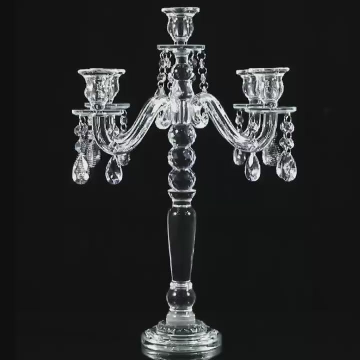 2 Sets / Order | 20" Tall 5 Arm Crystal glass Party Candle Holders | Event Table Dining Hall Candelabra