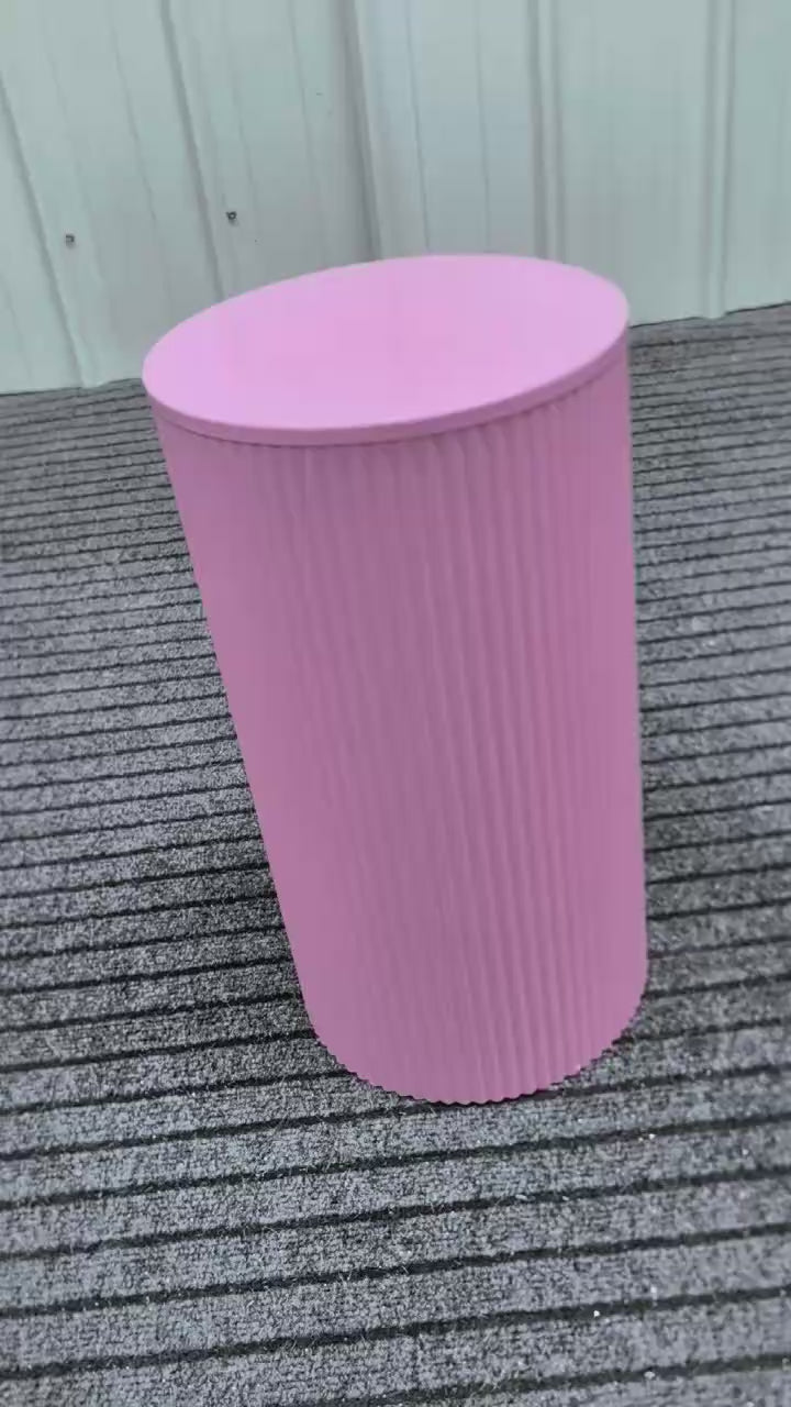 Large 3-Piece Pink Ribbed Metal Dessert Pedestal Set 
