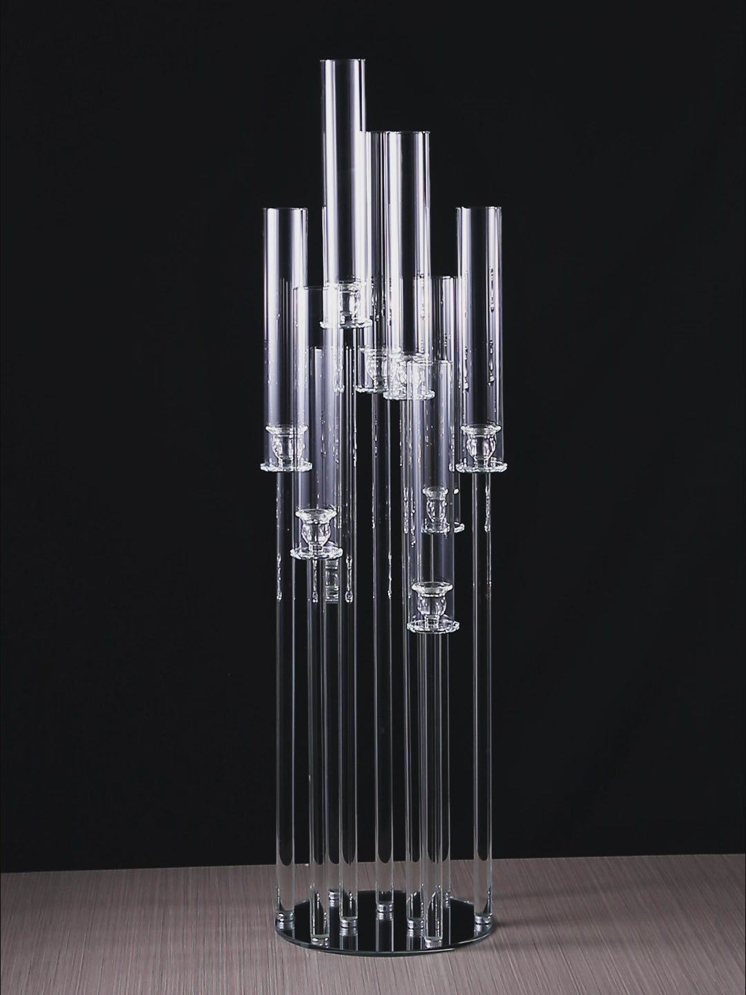 Crystal Glass Candelabra With Round Mirror Base