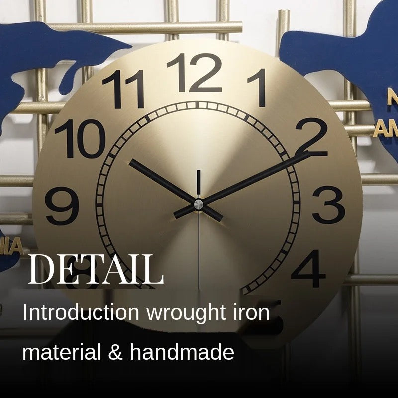 Modern 3D Metal World Map Wall Clock Decor