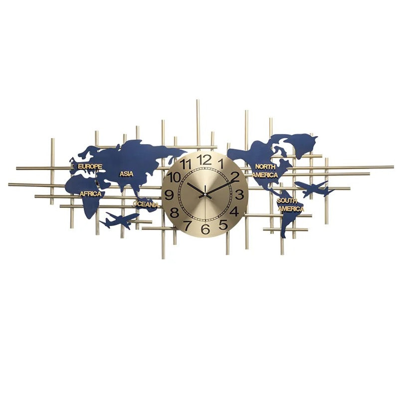 Modern 3D Metal World Map Wall Clock Decor